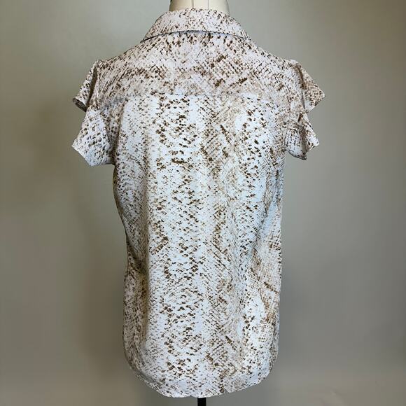Calvin Klein Snake Print Ruffle Short Sleeve Button Up Blouse Womens Size Small - Picture 8 of 14